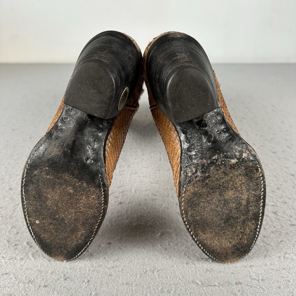 Vintage Larry Mahan Python Skin Cowgirl Boots Women 6.5B Brown Leather Western - Picture 14 of 16
